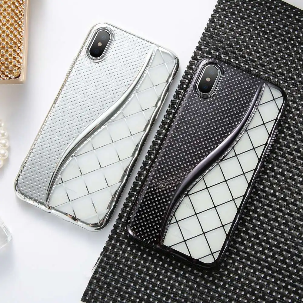 KISSCASE Plating Touch Phone Case For iPhone 7 8 Plus X 10 Ten Cases Fashion Square Grid Cover 6 6S | Мобильные телефоны и