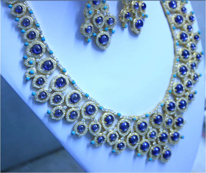 Новинка настоящее Qi Xuan_Fashion Jewelry_Dark Blue Stone свадебные ювелирные изделия Sets_S925
