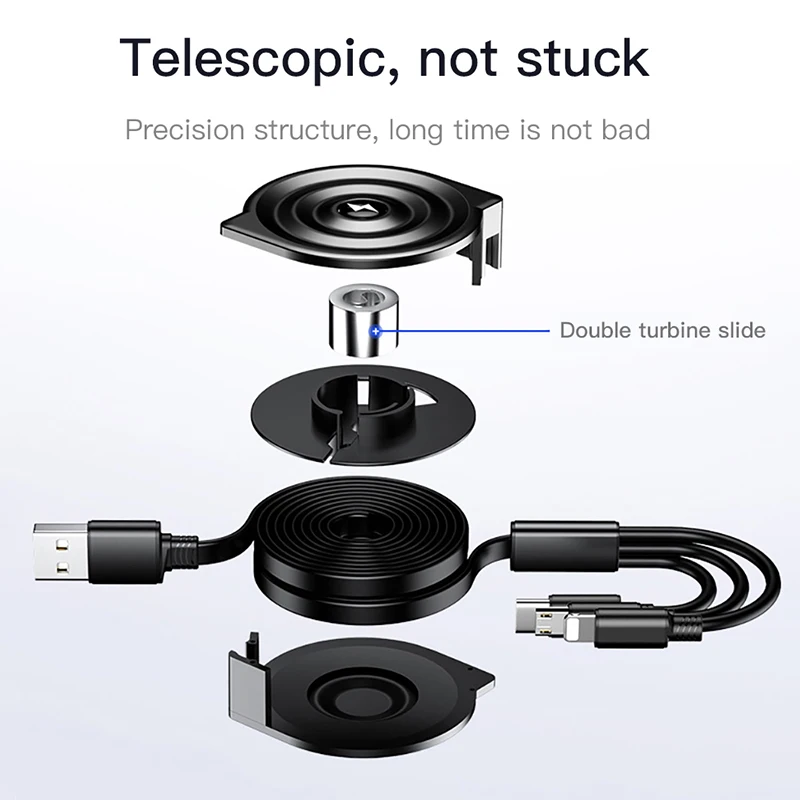 ! ACCEZZ 3 в 1 Выдвижной USB кабель для iPhone XS XR Micro usb type C TPE Быстрая зарядка samsung Xiaomi huawei