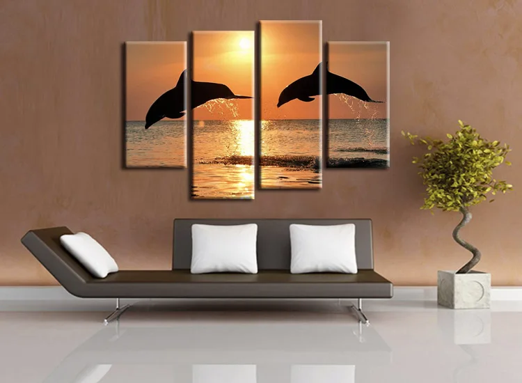 4 шт./компл. новые художественные принты на холсте животные дельфины живопись