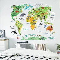 cartoon animals world map wall stickers for kids room decorations safari mural art zoo children home decals nursery posters