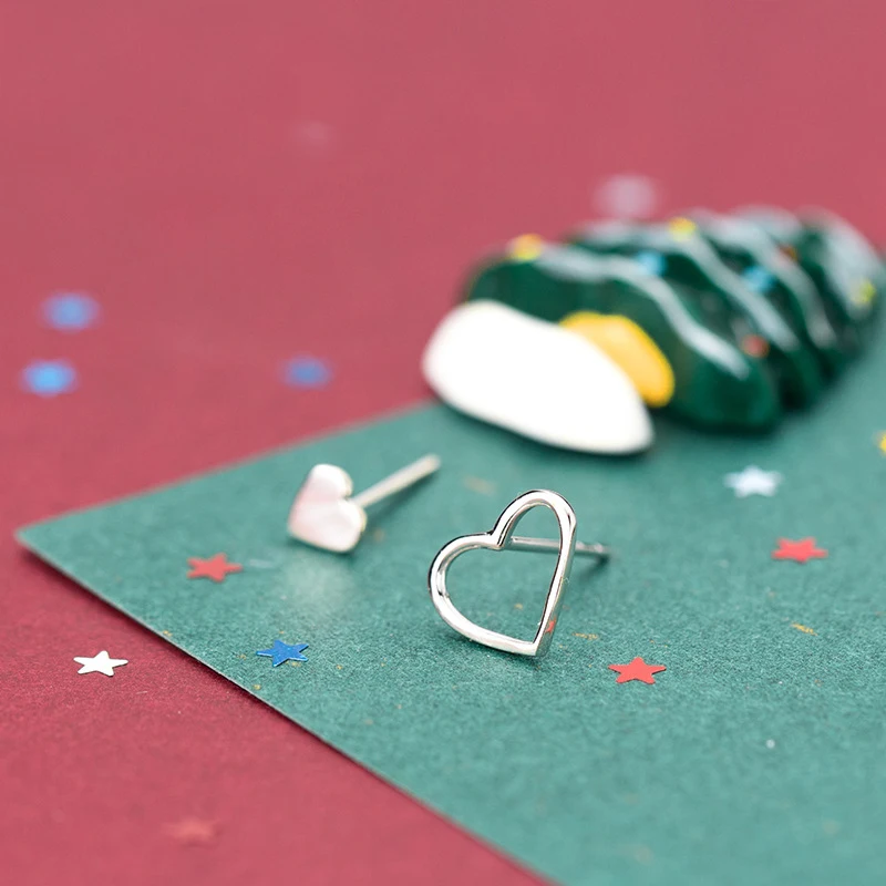 Серьги-гвоздики в форме сердца MloveAcc асимметричные серьги из настоящего серебра с