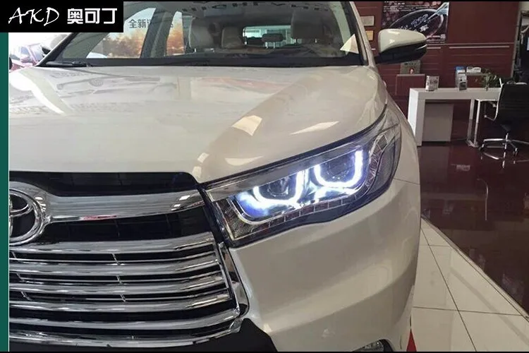 KOWELL стайлинга автомобилей для фары Toyota Highlander-новинка светодиодная… для Kluger фары drl Объектив Двойной Луч H7 HID ксеноновая лампа