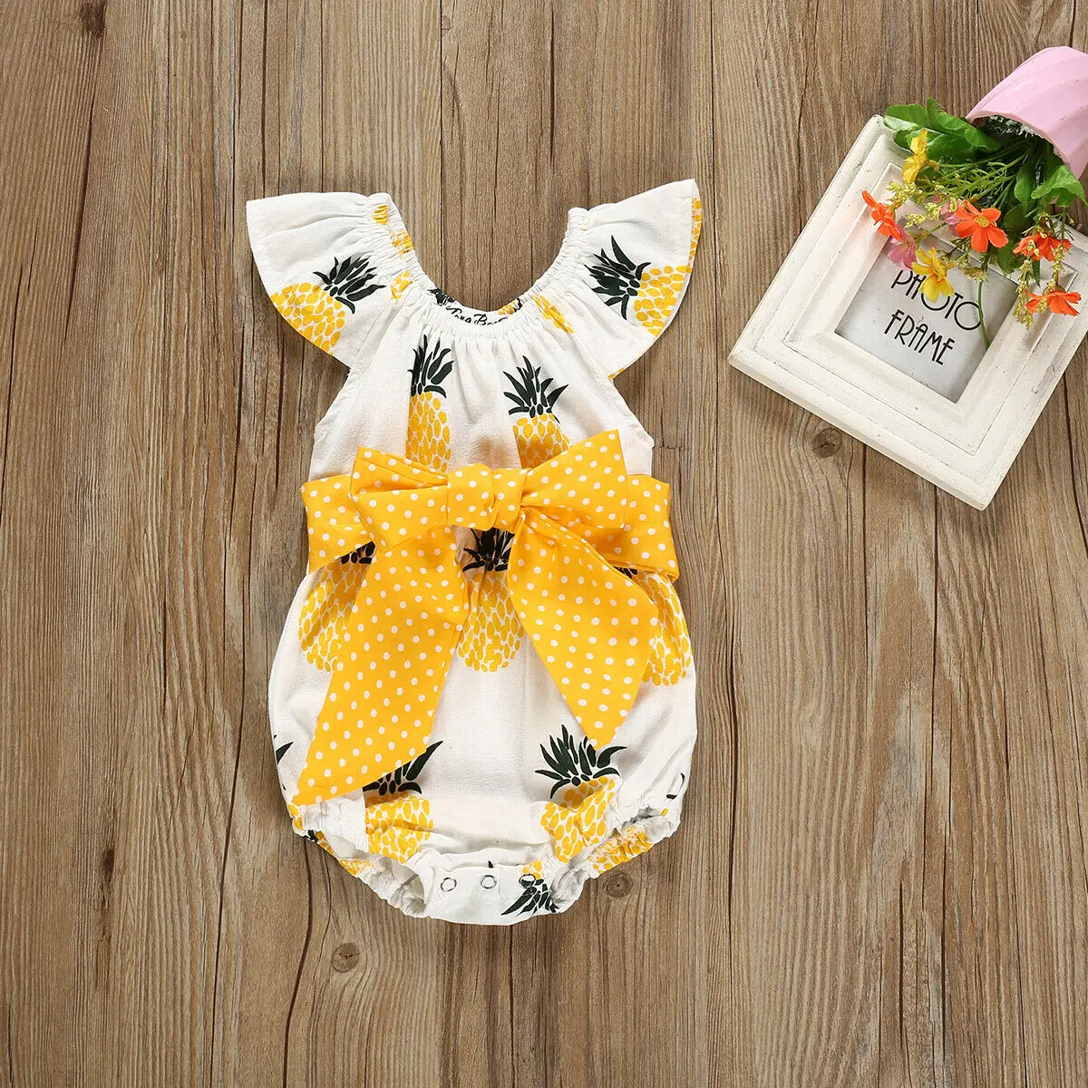 Милый для новорожденных девочек с рисунком ананаса боди комбинезон бантом