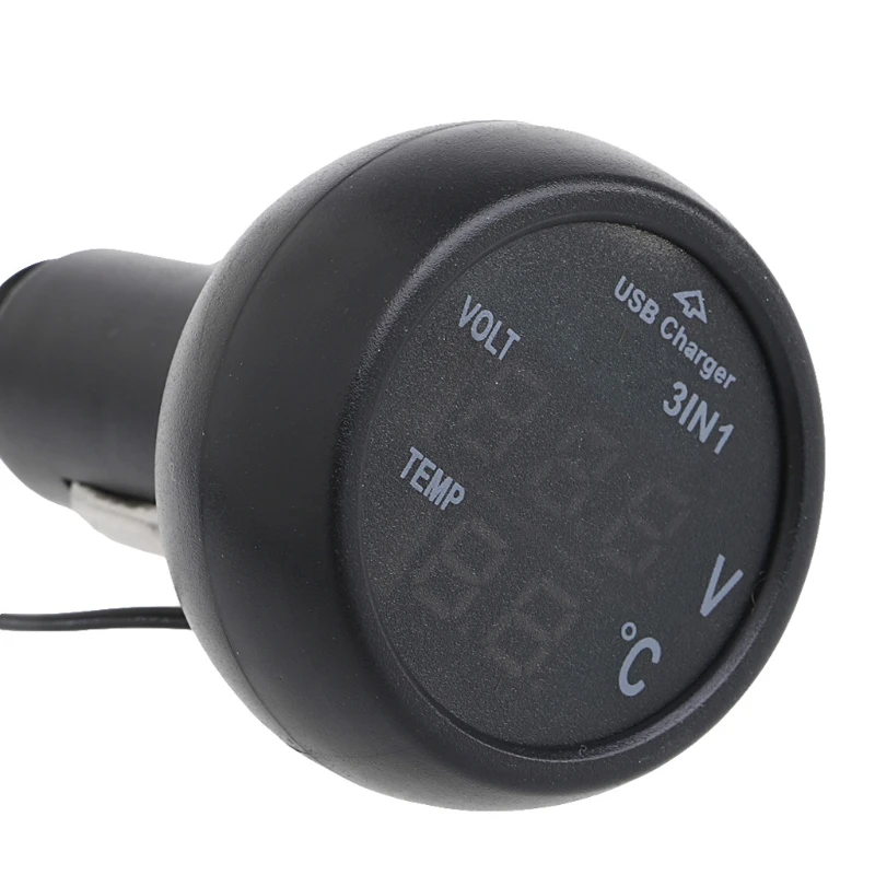 

3in1 Car Auto Digital LED Thermometer USB Car Charger Cigarette Voltmeter RGN