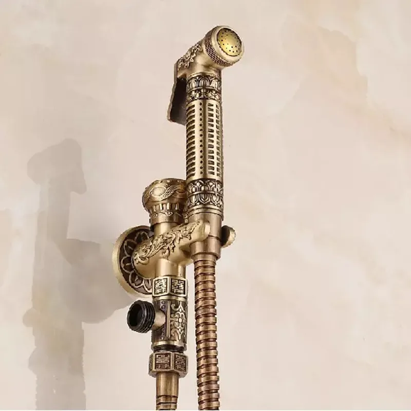 LIUYUE Bidets Faucets Antique Floral Pattern Brass Single Cold Wall Handheld Hygienic Shower Spray Wash Bathroom/Toilet Faucets