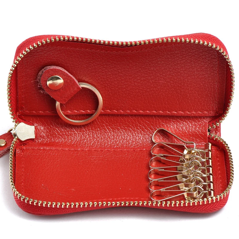 

BLEVOLO Men Women Car Key Holder Wallets Genuine Leather Zipper Key Bag Soft Solid Unisex Purse Housekeeper Keys Hanging Cases
