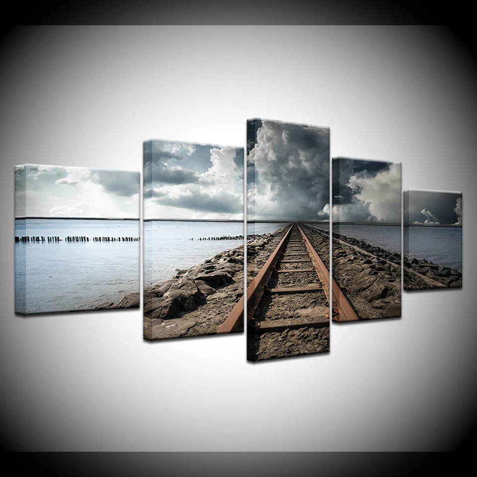 

The Train tracks 5 Piece Wall Art Canvas Print modern Poster Modular art painting for Living Room Home Decor