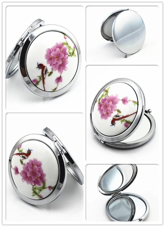 100 шт./лот настоящее голубое и белое керамическое складное зеркало двустороннее