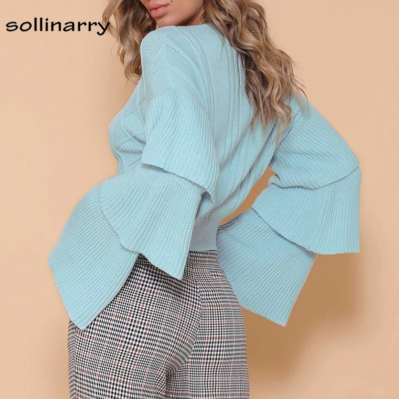 Sollinarry Fashion 2018 Harajuku Long Sleeve Ruffle Crop Sweater Women Winter Tops Streetwear Knit Pullover Jumper | Женская одежда