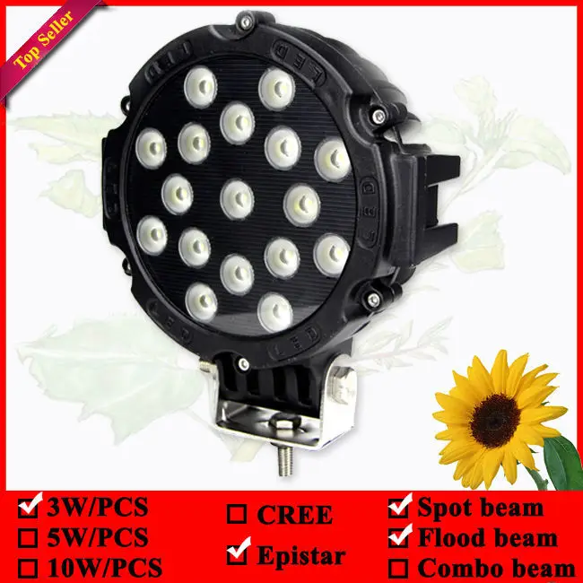 7-дюймовый круглый 51 Вт черный светодиодный фонарь для вождения используемый