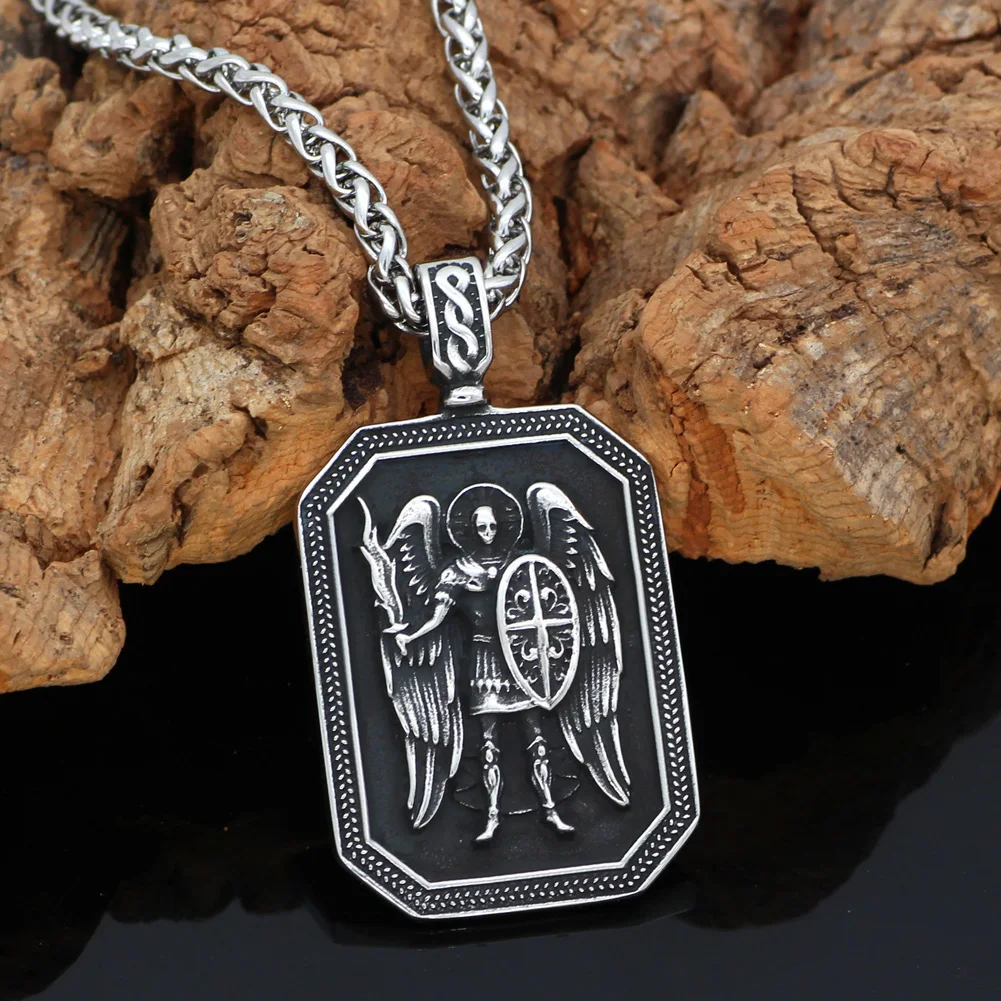 ST.MICHAEL ARCHANGEL крест щит молитва медаль амулет кулон ожерелье из нержавеющей