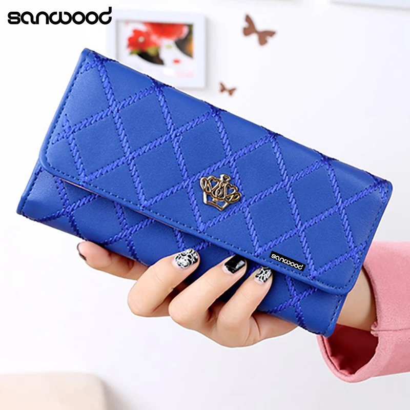 Women's Fashion Crown Rhombus Pattern Faux Leather Clutch Wallet Long Purse