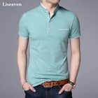 Мужская футболка Liseaven, с воротником-стойкой, базовая футболка, мужская рубашка с коротким рукавом, Новые Топы И Футболки, хлопковая футболка