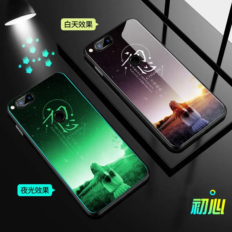 Чехол для huawei Honor 7X, чехол, светящаяся задняя крышка из закаленного стекла для huawei Honor 7A 7C Pro 8A, чехол, силиконовый чехол для телефона - Цвет: C
