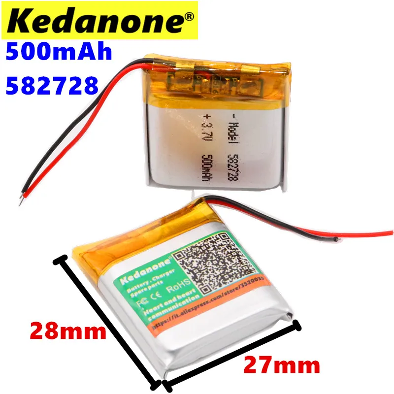 Kedanone 500 мАч 582728 литий полимерный Li Po ion Перезаряжаемые аккумулятор клетки для