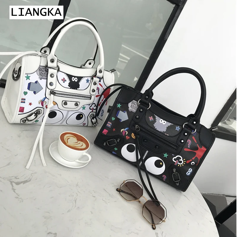 LIANGKA граффити кисточкой роскошные сумки для женщин 2019 дамы печати кожа Сумка