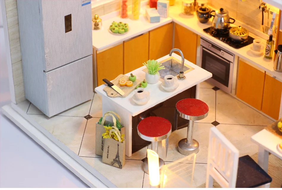 Кукольный дом мебель Miniatura DIY кукольные домики набор миниатюры кукольный домик кухня дети деревянные игрушки для детей подарок на день рождения