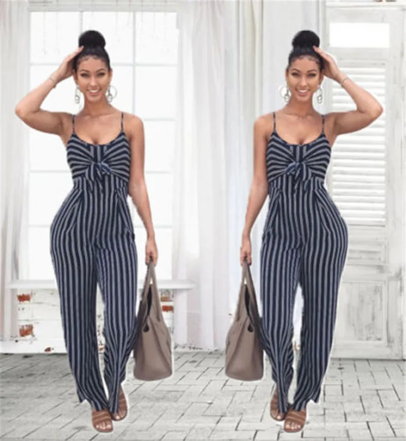 

Fashion STOCK Women Ladies Jumpsuit Striped Women Summer Casual Sleeveless Romper