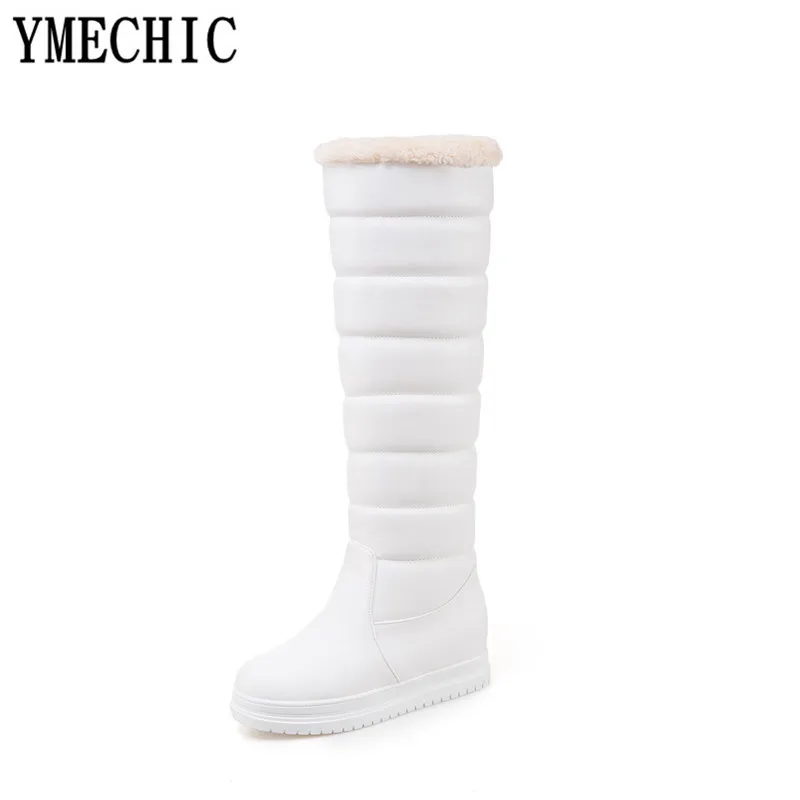 YMECHIC/2018 черные и белые зимние сапоги до колена женские с меховой бахромой Женская