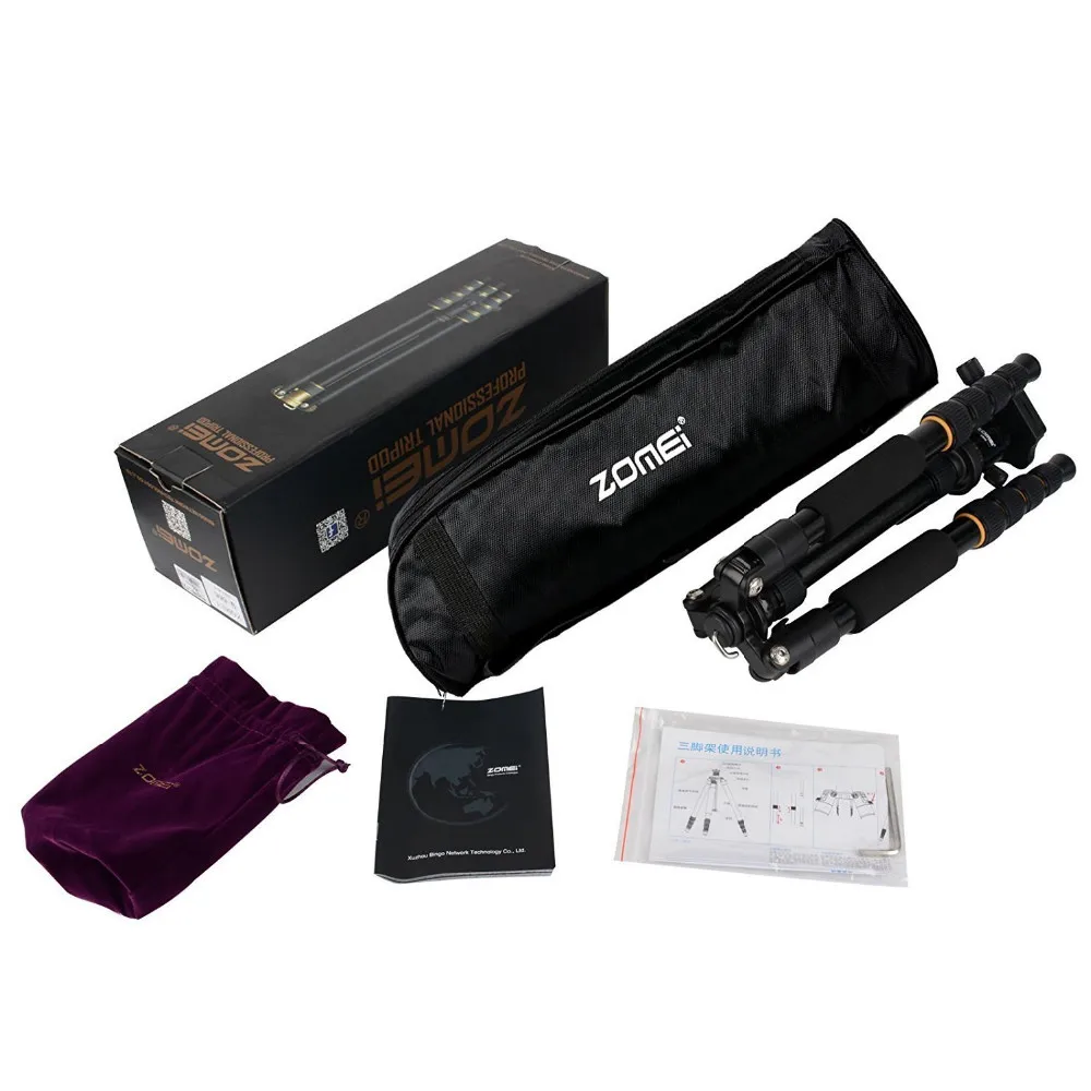 ZOMEI lightweight Portable Q666 Professional Travel Camera Tripod Monopod aluminum Ball Head compact for digital SLR DSLR camera |