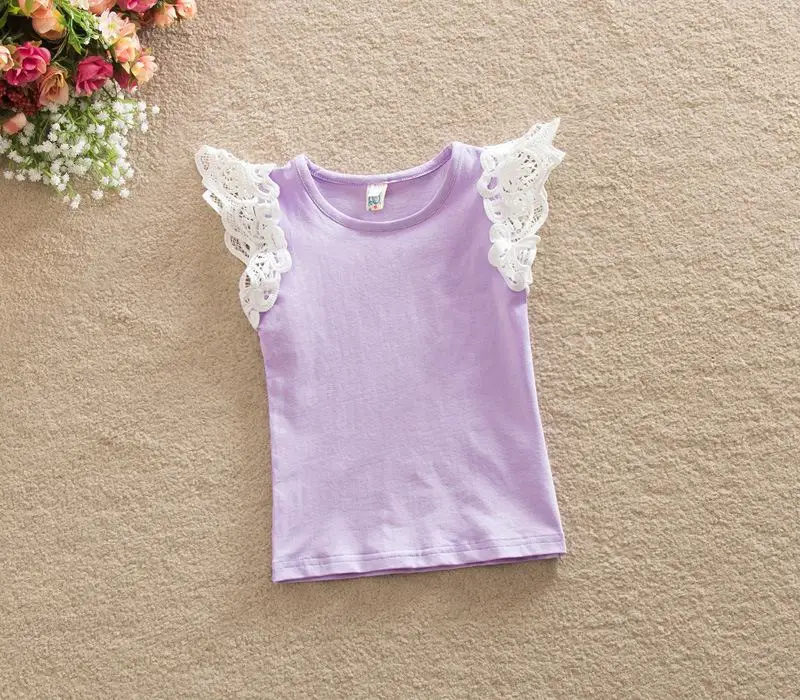 Purple Shirt Vest MUABABY/От 0 до 5 лет хлопковая кружевная рубашка с рукавами-крылышками для маленьких девочек Детский мягкий жилет в полоску для девочек топы с бретельками для малышей, футболки, летняя одежда, T428 - Цвет: Purple Shirt Vest