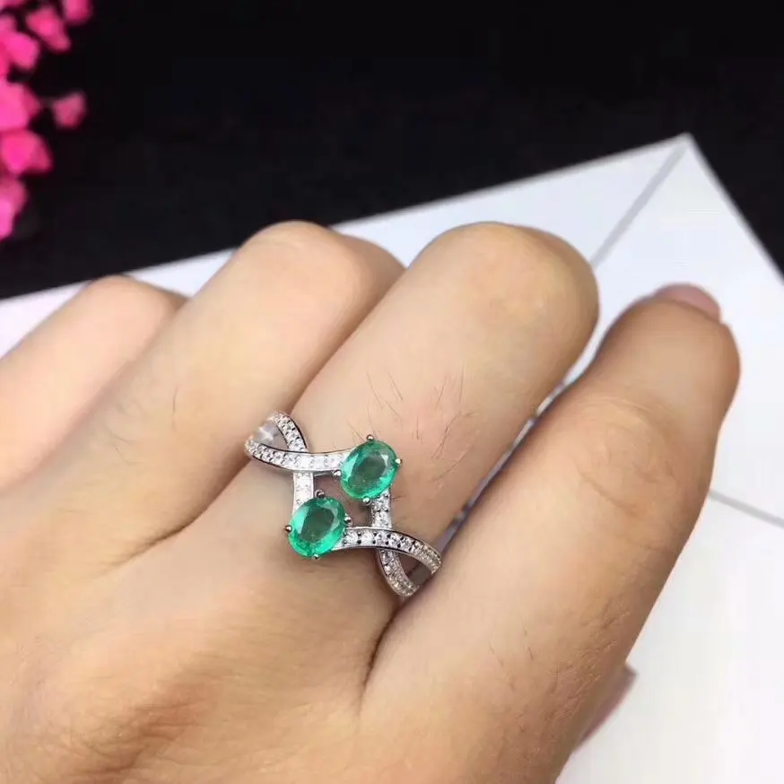 

Luxurious big overlapping Natural emerald Ring S925 Silver Natural ruby natural sapphire Ring girl Women's party gift Jewelry