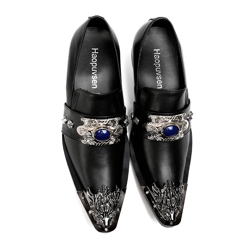 2018 Мужские модельные туфли ручной работы с острым носком серебристого и