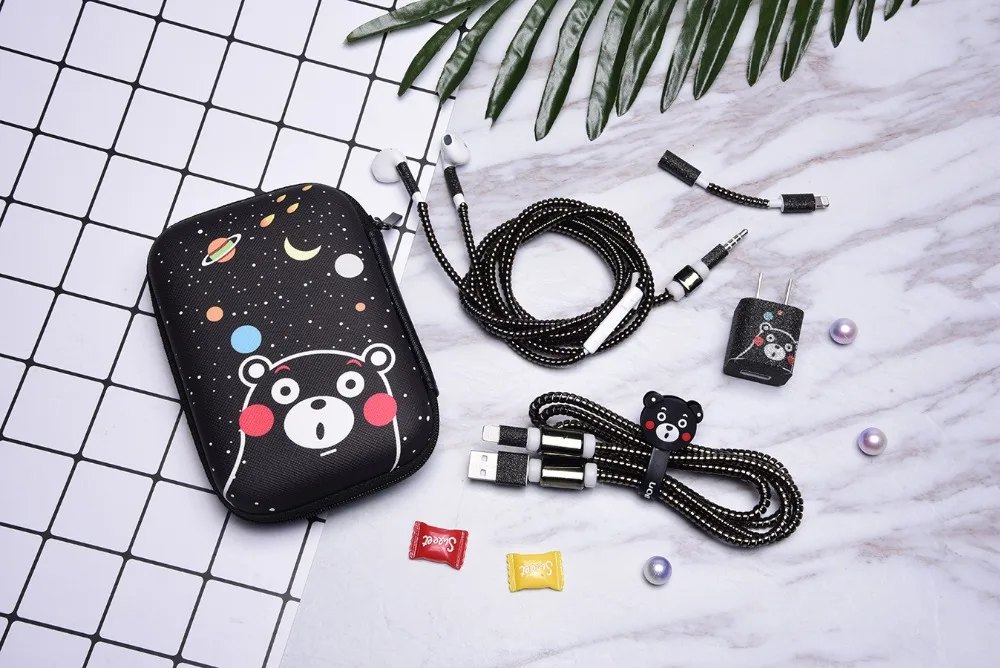 1,5 м милый мультфильм USB кабель наушники протектор набор с кабелем Стикеры для намотки Спиральный шнур протектор для iphone 5 6 6s 7 8plus