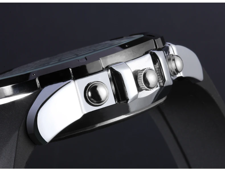 OTS спортивные часы Dual Time Авто Дата День LED сигнализации черный резиновый ремешок
