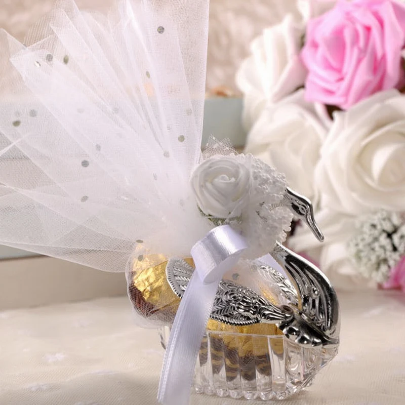 

100pcs European Styles Acrylic Silver Elegant Swan Candy Box Wedding Gift Favor Party Chocolate Boxes + Full Accessory