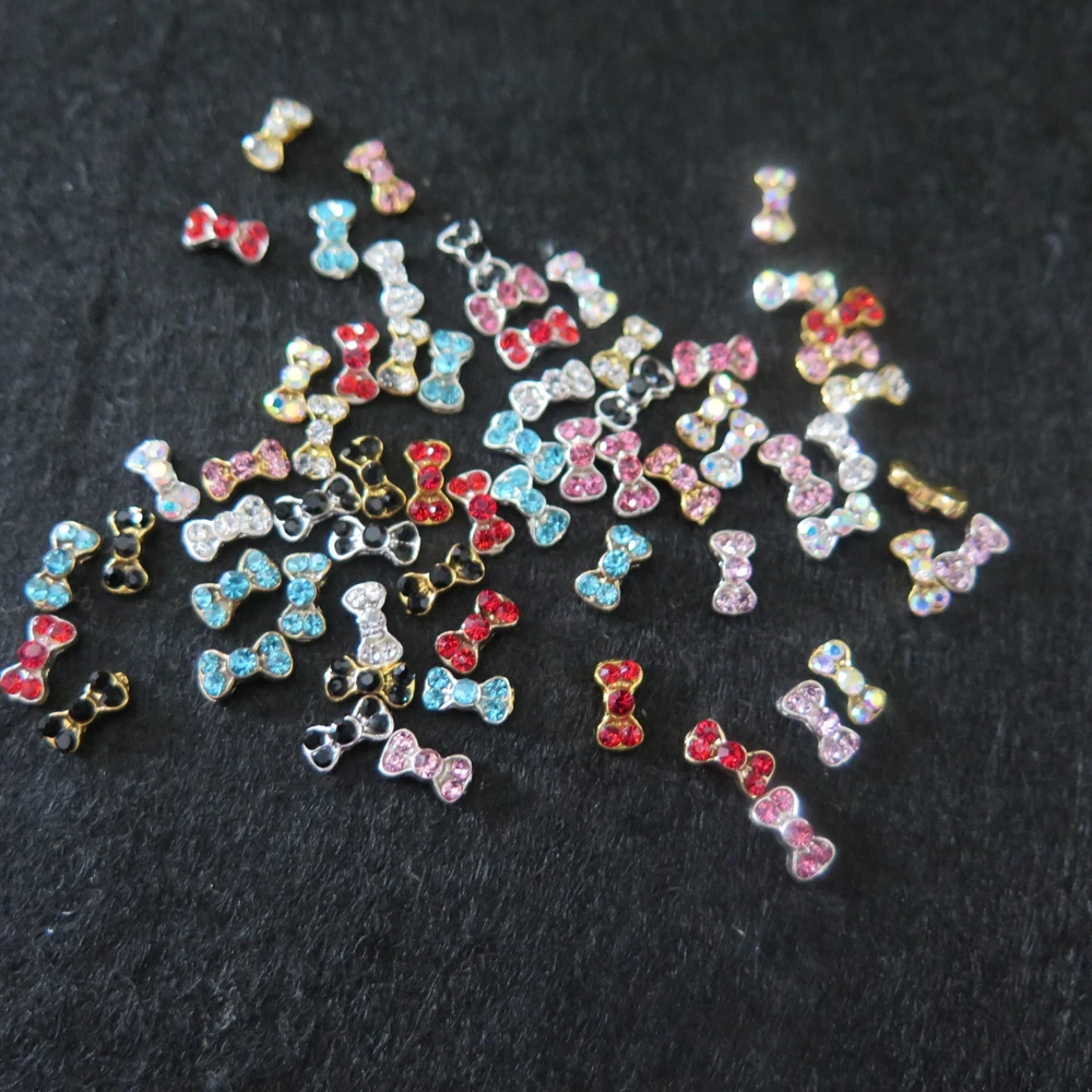 10pcs Fancy Mini Crystal Rhinestone Mixed-Color Bow Metal Charms Deco Nail Art MD-Mix1 | Красота и здоровье