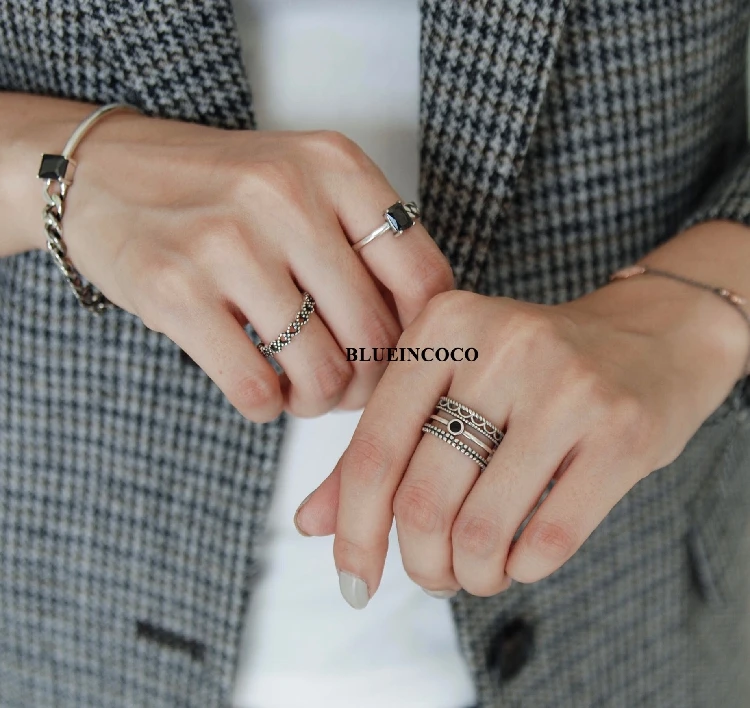 

DIEERLAN Retro S925 Sterling Silver Vintage Big Layer Rings for Women Gift Luxury Jewelry Punk Adjustable Size Antique Rings