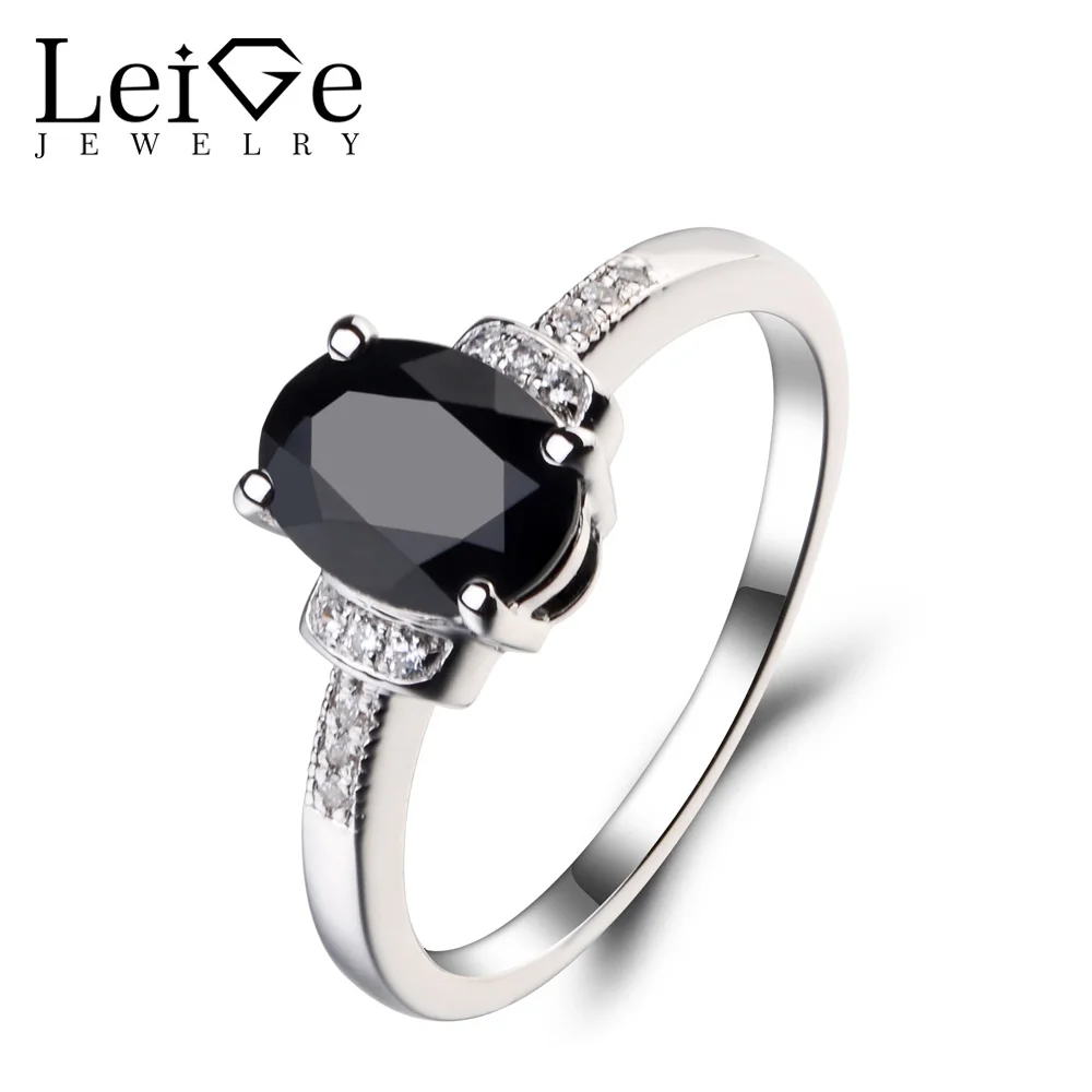 

Leige Jewelry Natural Black Spinel 925 Sterling Silver Ring Oval Cut Fine Gemstone Promise Engagement Party Rings Jewelry