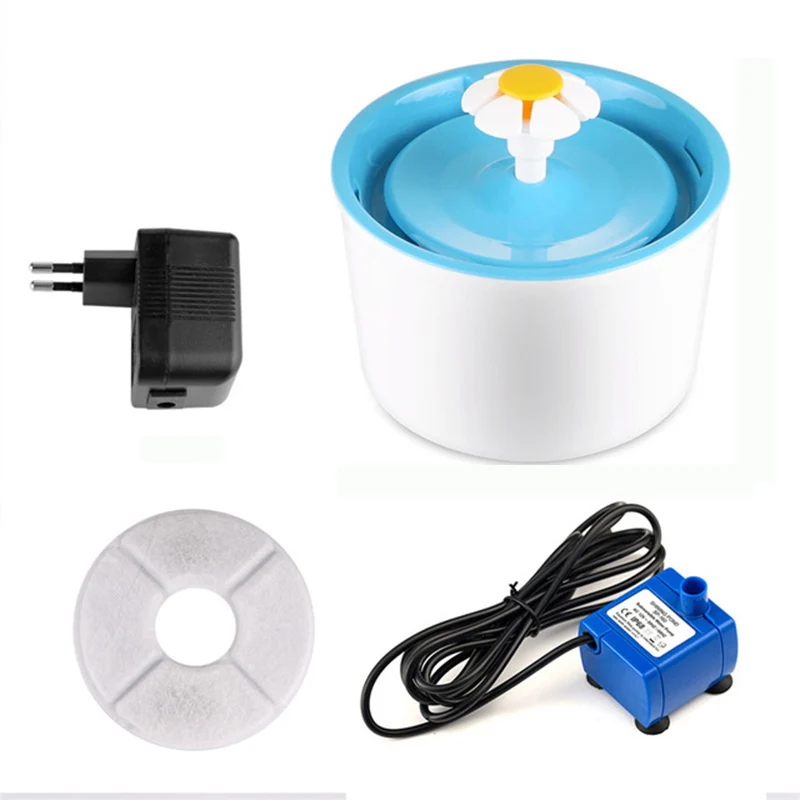 EU plug witout mat Автоматический фонтан в форме кота и цветка, бесшумный дозатор воды для домашних животных, фильтр с активированным углем и Противоскользящий коврик для домашних собак, штепсельная вилка стандарта ЕС/США - Цвет: EU plug witout mat