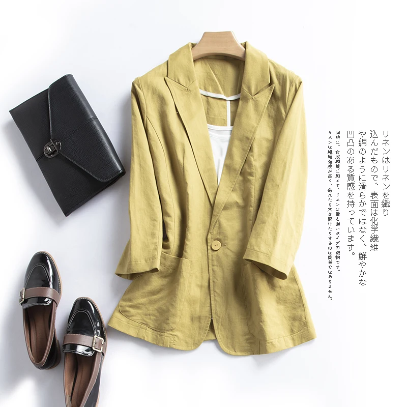 

Fashion women's new casual spring and autumn linen small suit jacket female seven-point sleeves Slim autumn jacket short suit