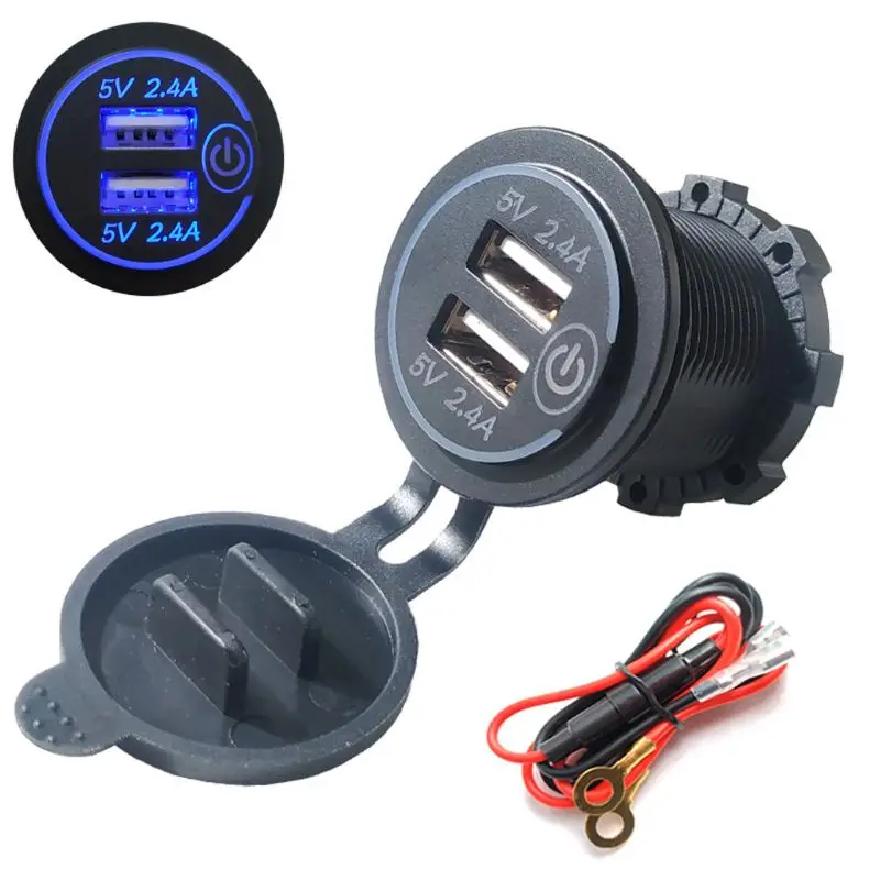 12V/24V 2.4A Dual USB Зарядное устройство гнездо с сенсорным экраном вкл/выкл