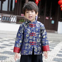 tang cheongsam c long sleeve loose coat blue new year costumes for kids boy chinese qipao children chinese style winter coat