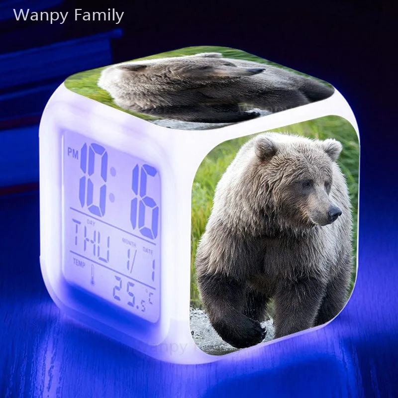 Животных Бурый медведь будильник 7 цветов светодиодный светящийся Цифровой