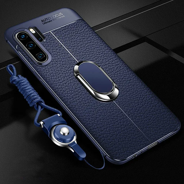Blue Для huawei P30 Pro автомобильный держатель Магнитный кронштейн Стенд палец кольцо чехол из термопластичного полиуретана для huawei Коврики 20 Pro lite для huawei Nova 4 e крышка - Цвет: Blue