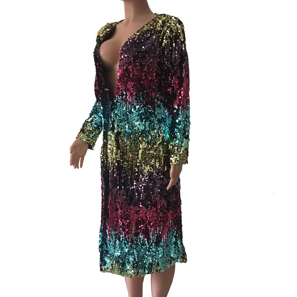 Вечерние клуб дамы блесток блестящие пальто Кардиган с длинным рукавом показать