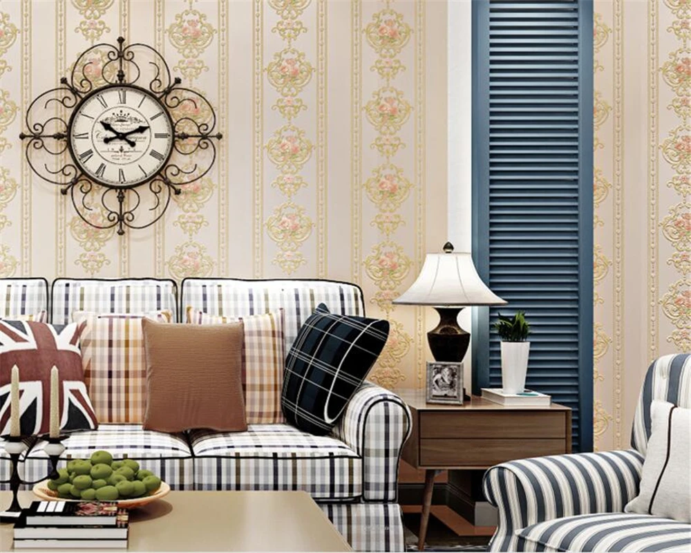 

Beibehang Nonwovens 3d Wallpaper rolls Living Room Bedroom Background 3d Wallpaper Small Floral Striped Wallpaper roll walls 3 d