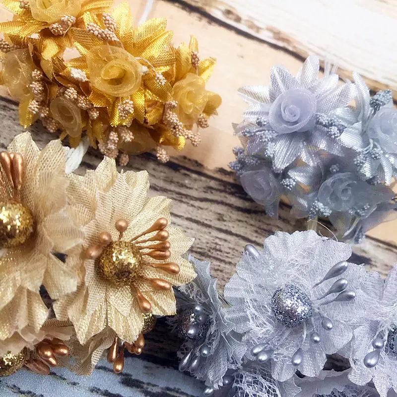 6 шт Золотой Серебряный Блестящий искусственный Шелковый букет цветов для