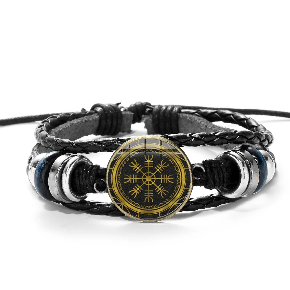 SIAN Viking компас многослойный деревянный браслет из бисера мужские повседневные Модные Плетеные Кожаные Браслеты Ретро панк браслет