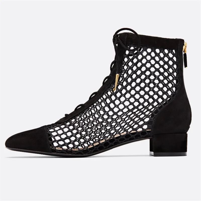 Новинка; женские летние кожаные ботильоны на шнуровке; высокое качество; Zapatos Femme; женская обувь на высоком квадратном каблуке; женские ботинки с перфорацией