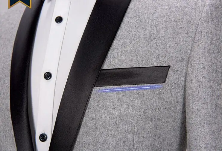 

Brand Wool Men's Suits Gray Black Jacket Blazers Slim Fit Male Suit Tuxedos Wedding Prom Geroom Business Jacket+Pants S-3XL