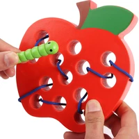montessori baby wooden toys worm eat fruit apple pear 3d wood puzzle game educational toys for children gifts