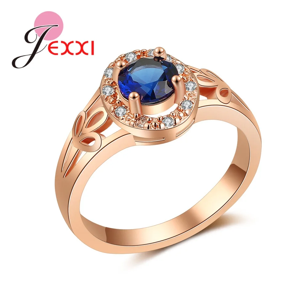 

Round Blue Rings For Women Mother Birthday Anniversary Gift Rose Gold Color Luxury Charming Austrain Crystals High Quality
