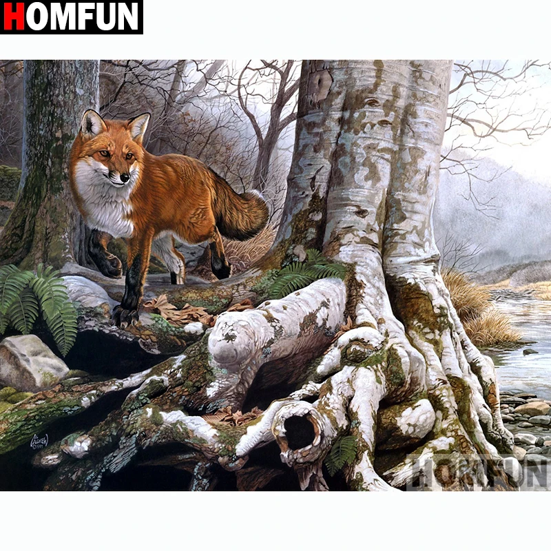 Алмазная живопись HOMFUN животное лиса алмазная вышивка сделай сам с полными