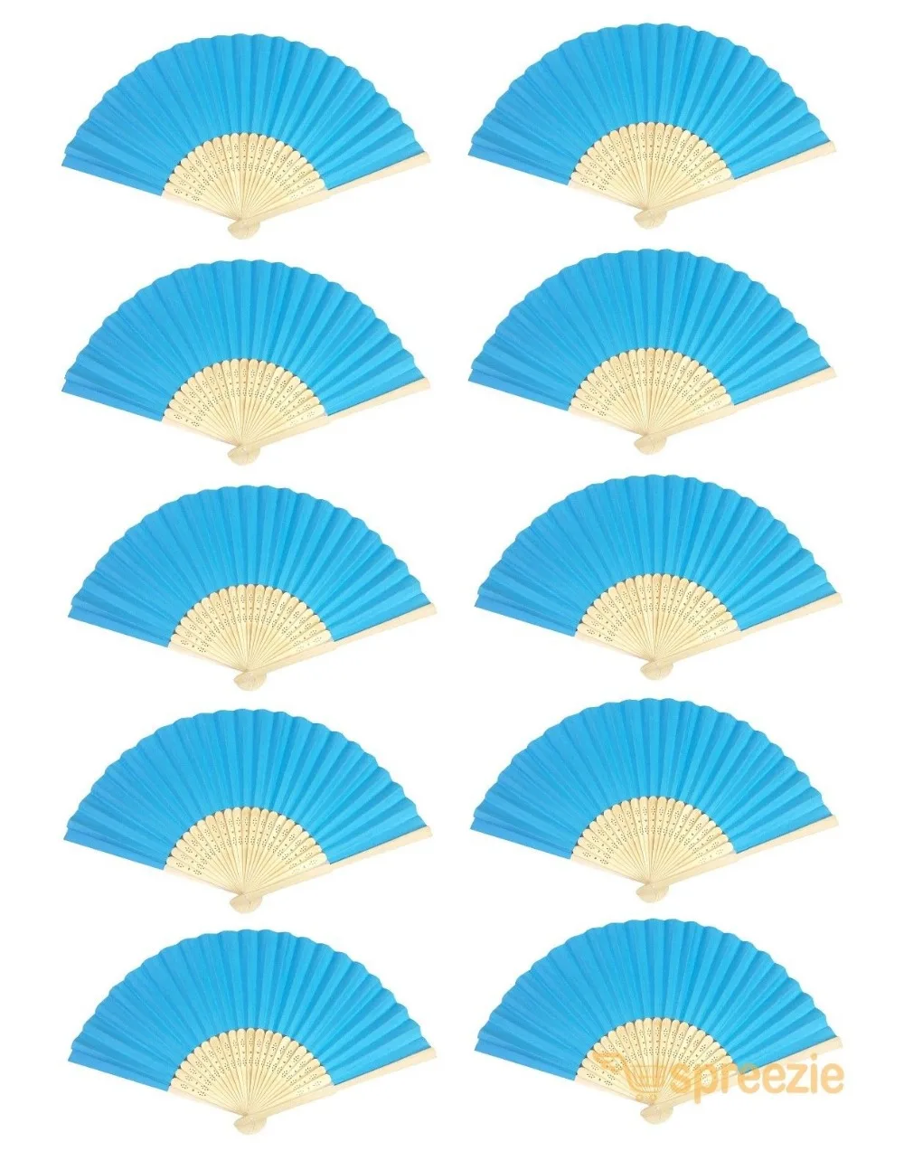 

[ Fly Eagle ]Light Blue Paper Hand Fans Bamboo Chinese Folding Pocket Fan Decor New (10 Pack)